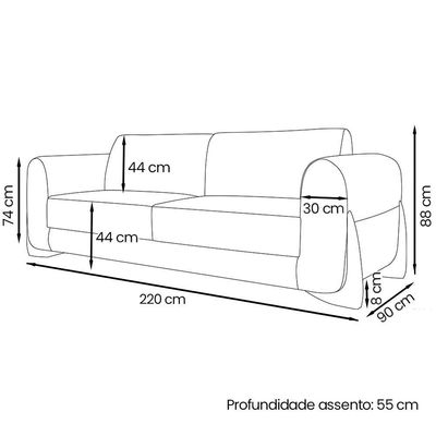 Sofa Jolie 3 Lugares 220cm Pes Boomerang Linho Boucle 3304 Ezz 3304