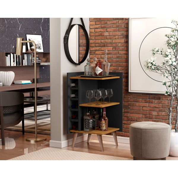 Aparador com Adega Horizontal Canto Pés Palito Santiago cor Preto/Freijó - Comprar Moveis em Casa Aparador com Adega Horizontal Canto Pés Palito Santiago cor Preto/Freijó - Comprar Moveis em Casa