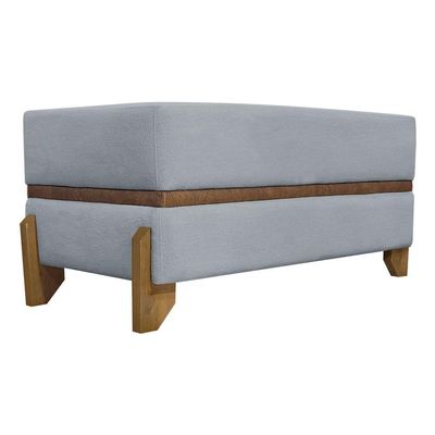 Puff Recamier Kodama Para Cama Queen 150cm Pé Castanho Cinza Bouclé