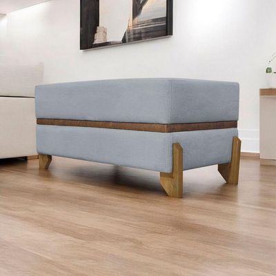 Puff Recamier Kodama Para Cama Queen 150cm Pé Castanho Cinza Bouclé