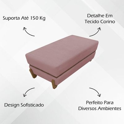 Puff Recamier Kodama Para Cama King 200cm Pé Castanho Rosê Bouclé