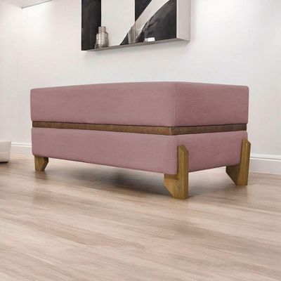Puff Recamier Kodama Para Cama King 200cm Pé Castanho Rosê Bouclé
