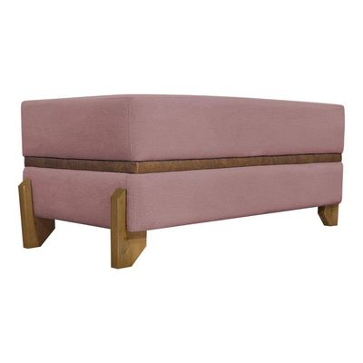 Puff Recamier Kodama Para Cama King 200cm Pé Castanho Rosê Bouclé