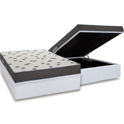 Conjunto Box Baú Casal Colchão Espuma Ortobom D33 Light Saúde + Base Crc Courano White 138x188