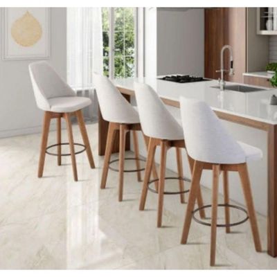 Banqueta Alta Maya Giratória Com Encosto Gourmet Linho Bege e Almofada Suede Bege - Aurora Line
