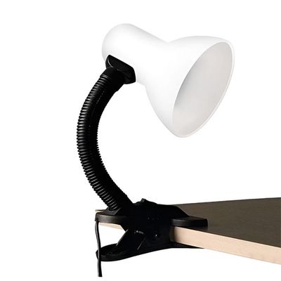 Luminária De Mesa Com Presilha Articulada Branca Entrada E27 Bivolt Para Escritório