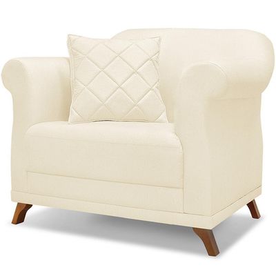 Poltrona Decorativa Retro Polo Com Almofada Linho Perola Ezz Perola