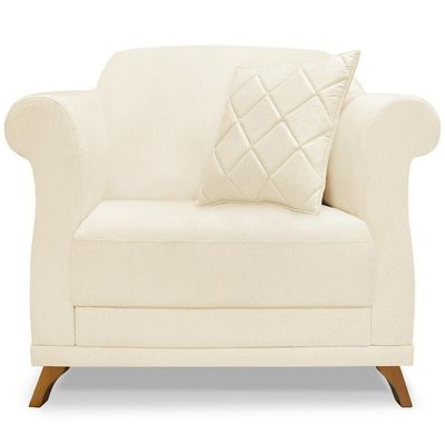 Poltrona Decorativa Retro Polo Com Almofada Linho Perola Ezz Perola