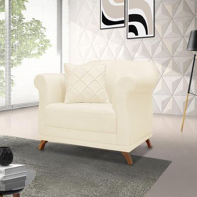 Poltrona Decorativa Retro Polo Com Almofada Linho Perola Ezz Perola