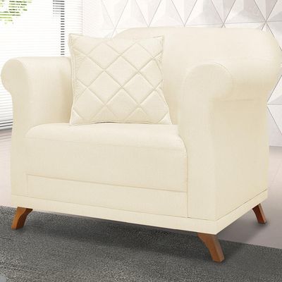 Poltrona Decorativa Retro Polo Com Almofada Linho Perola Ezz Perola