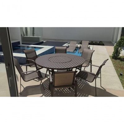 Jogo de Mesa 1,50m Alumínio Centro Giratório 6 Cadeiras de Piscina Jardim Marrom Café