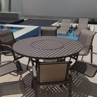 Jogo de Mesa 1,50m Alumínio Centro Giratório 6 Cadeiras de Piscina Jardim Marrom Café