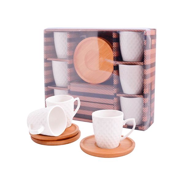 Conjunto de Xícara em Porcelana Wincy com Pires em Bambu Croacia 100ml Branca 12 Peças