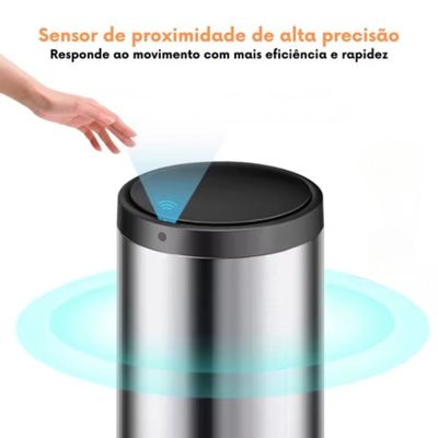 Lixeira Automática Redonda em Aço Inox 50 Litros com Sensor