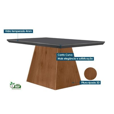Sala De Jantar Completa Luna C- Tampo Madeirado Vidro Canto Curvo 120x80cm E 4 Cadeiras Jade Imbuia-grafite - Suede Capuccino - Rufato