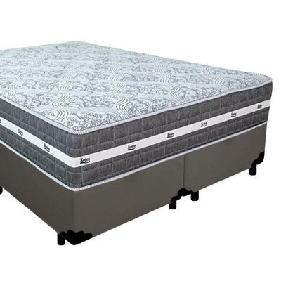 Cama Box Casal Bipartido Sintético + Colchão Anjos Black Graphite Molas Ensacadas 138x188x64cm Cinza