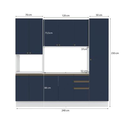 Cozinha Compacta Com Kit Forno Celeste Kappesberg 100% Mdf Branco/azul 240cm