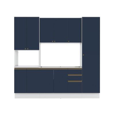 Cozinha Compacta Com Kit Forno Celeste Kappesberg 100% Mdf Branco/azul 240cm