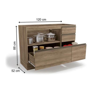 Gabinete P- Pia Cozinha Balcão Maxxi G746 C- 1 Porta E 4 Gavetas S-tampo 120cm Canela - Kappesberg