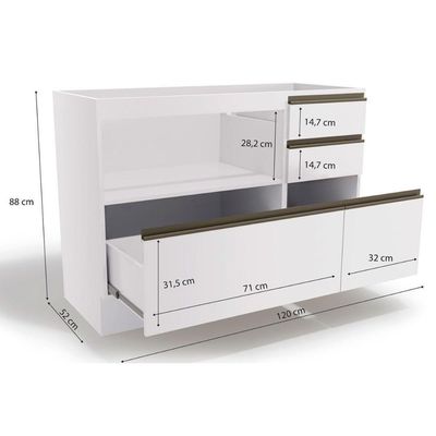 Gabinete P- Pia Cozinha Balcão Maxxi G746 C- 1 Porta E 4 Gavetas S- Tampo 120cm Canela - Kappesberg