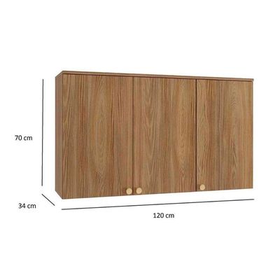 Armário Aéreo Cozinha Modulado Botanic M634 c/ 3 Portas 120cm Nogueira - Kappesberg