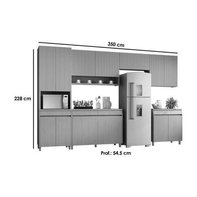 Cozinha Completa Simone Mendes 6 Peças (3aéreos+2balcões+1paneleiro) C6p90 Carvalho-cinza - Nesher