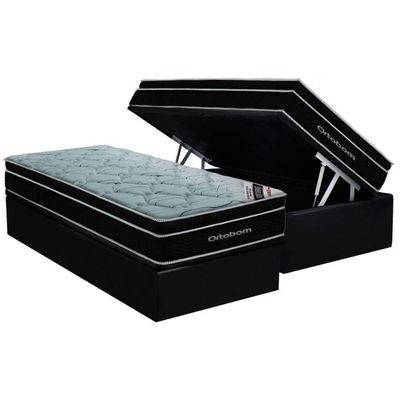 Conjunto Box Baú Solteiro Colchão Molas Ortobom Ensacadas Elegant + Base Crc Suede Black (88x188)