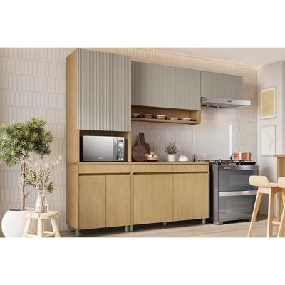 Cozinha Completa Simone Mendes 4 Peças (2aéreos+1balcão+1paneleiro) C4p161 Carvalho-cinza - Nesher