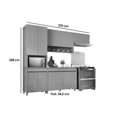 Cozinha Completa Simone Mendes 4 Peças (2aéreos+1balcão+1paneleiro) C4p161 Carvalho-cinza - Nesher