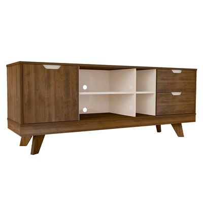 Rack Michigan Artely com 2 Gavetas e 4 Nichos para Tvs de até 65 Polegadas Pinho com Off White