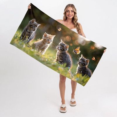 Toalha De Praia - Gatinhos No Jardim