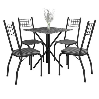 O Conjunto de Mesa Quadrada Brisa com 4 Cadeiras Estofadas Fabone Preto