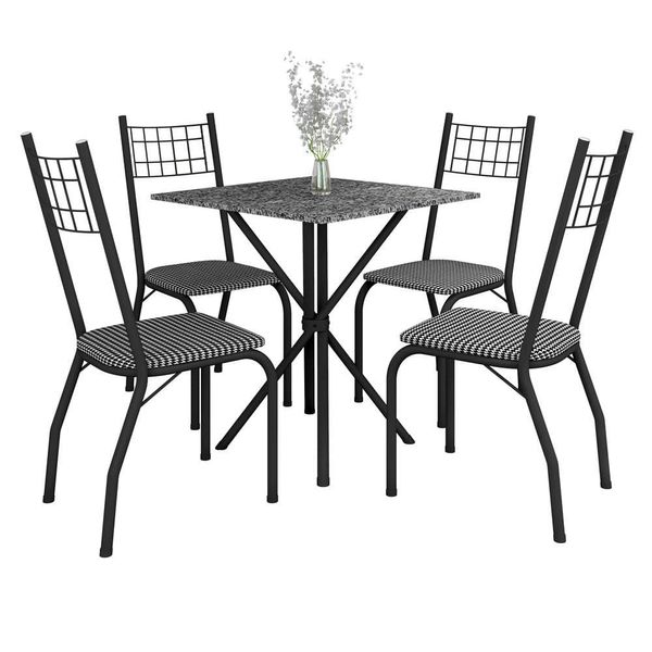 O Conjunto de Mesa Quadrada Brisa com 4 Cadeiras Estofadas Fabone Preto