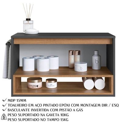 Gabinete Para Banheiro 01 Porta Basculante 80cm Proddy Mel Grafite