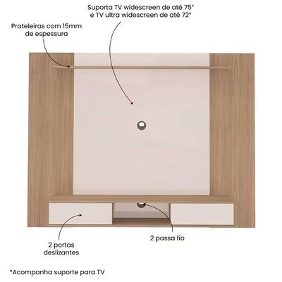 Painel Artely Nevada com 2 Portas e 3 Nichos 176cm de Largura Ideal para TV de até 75 Polegadas Carvalho com Off White