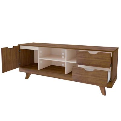 Rack Michigan Artely com 2 Gavetas e 4 Nichos para Tvs de até 65 Polegadas Pinho com Off White