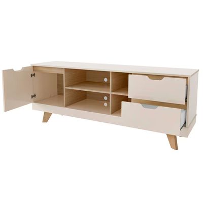 Rack Michigan Artely com 2 Gavetas e 4 Nichos para Tvs de até 65 Polegadas Off White/Carvalho