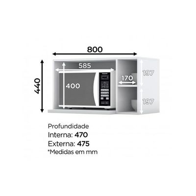 Armário de Cozinha Modulado Suporte Nicho p/ Microondas Americana 80x44cm Branco - Henn