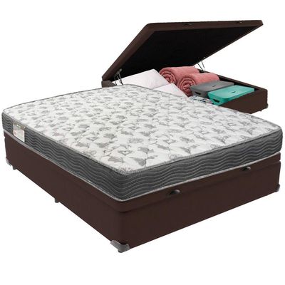 Cama Box Baú Marrom E Colchão Iso100 Espuma D33 Casal Ortobom