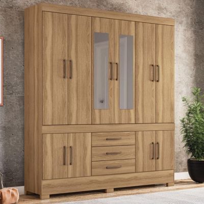 Guarda Roupa Casal 10 Portas Com Espelho E 3 Gavetas New Murano Amêndola Touch