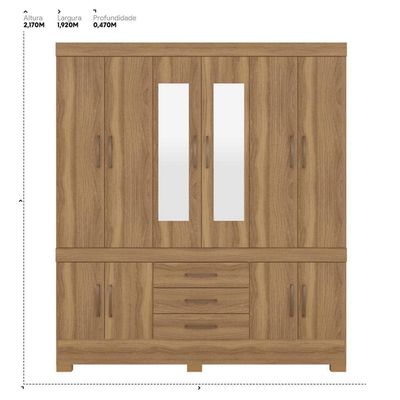 Guarda Roupa Casal 10 Portas Com Espelho E 3 Gavetas New Murano Amêndola Touch