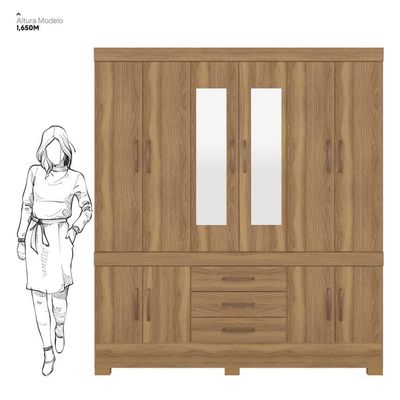 Guarda Roupa Casal 10 Portas Com Espelho E 3 Gavetas New Murano Amêndola Touch