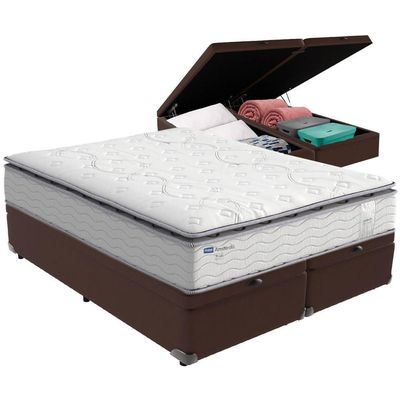 Cama Box Baú Marrom E Colchão Amsterdã Molas Ensacadas Queen Probel