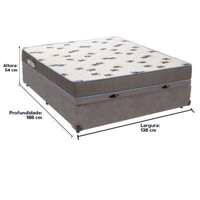 Cama Box Baú Cinza E Colchão Light Espuma D33 Casal Ortobom