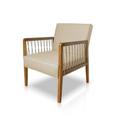 Poltrona Decorativa Haia Linho Com Base Madeira Maciça SSX Multicoisas Dourado