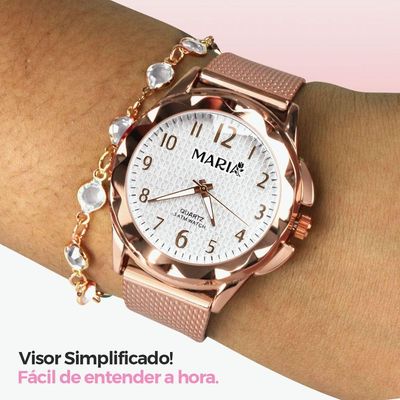 Relogio Feminino Rosê Aço Prova Dagua + Caixa + Pulseira