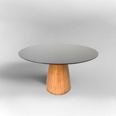 Mesa De Jantar Cone Redonda 80 Cm Base Madeira Freijó Tampo Laqueado Cor Preto