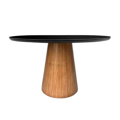 Mesa De Jantar Cone Redonda 80 Cm Base Madeira Freijó Tampo Laqueado Cor Preto
