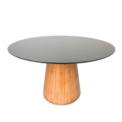 Mesa De Jantar Cone Redonda 80 Cm Base Madeira Freijó Tampo Laqueado Cor Preto