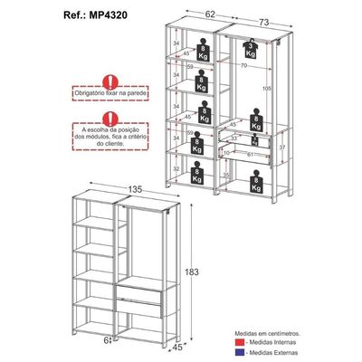 Guarda-roupas Closet Modulado 135cm 2 Peças Com 2 Gavetas E Cabideiro Multimóveis Mp4320 - Branco Branco